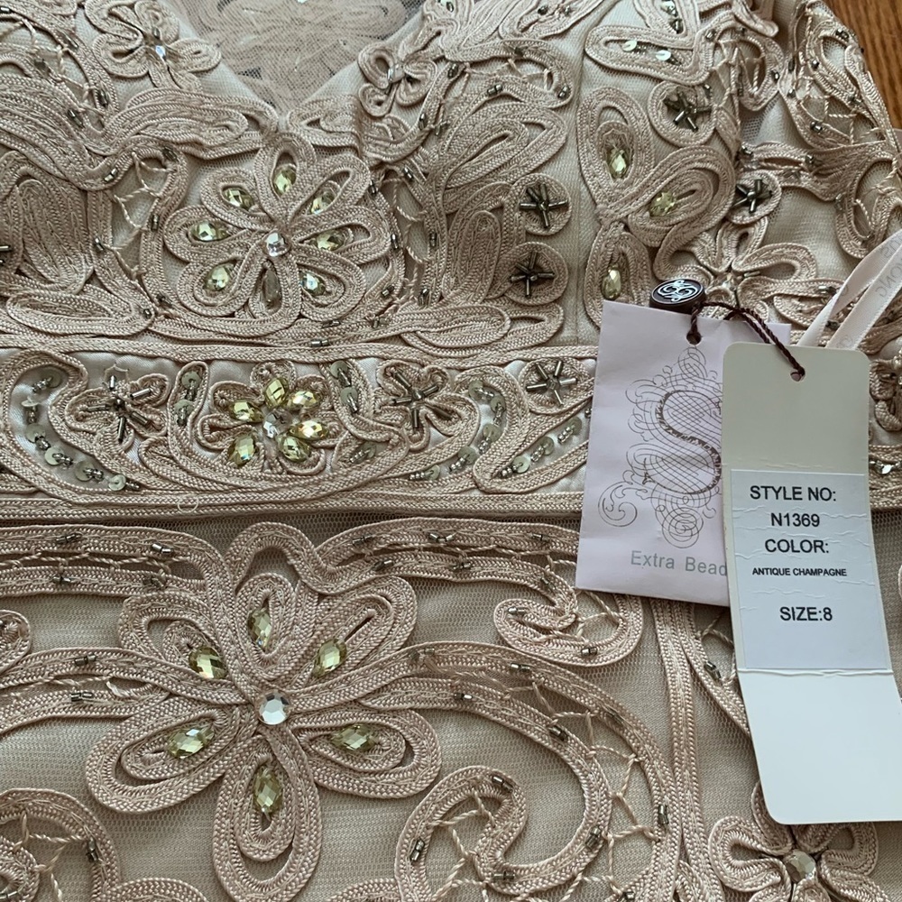 SUE WONG 8 Champagne Beige Nude Beaded Embroidered Cocktail Formal dress - Picture 10 of 16